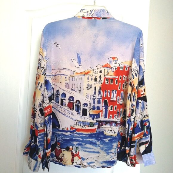 Michael Leu - Venice Print Silk Blouse - Large - Picture 2 of 5